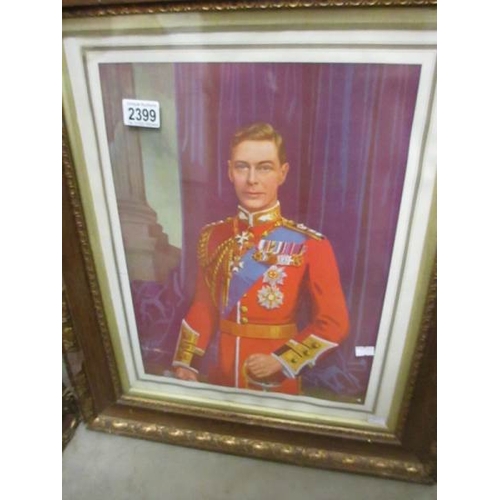 2399 - A pair of framed and glazed portrait prints of King George VI and Queen Elizabeth the Queen Mother.