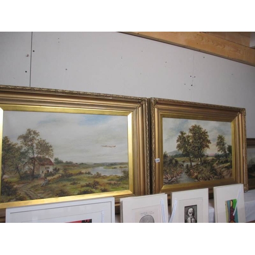 2355 - A good pair of Victorian oil paintings in gilt frames, one has slight damage.