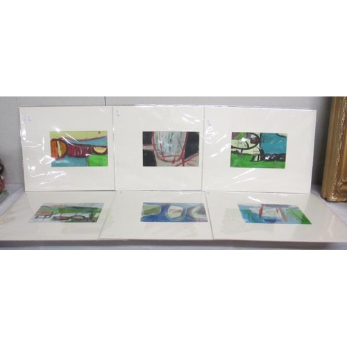 2552 - Cornish School collection of 6 abstract boat and harbour studies in acrylics and gouache all titled ... 