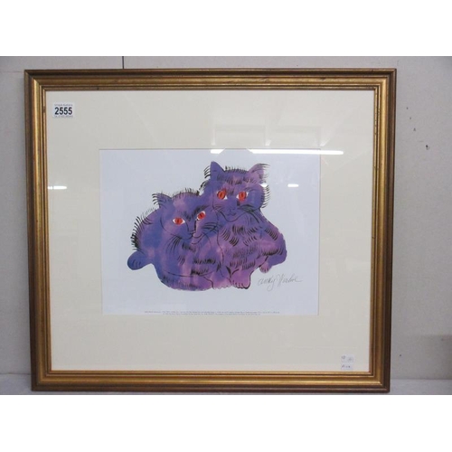 2555 - Andy Warhol (1928-1987) Plate signed lithographic print of two purple cats, published by Neues New Y... 