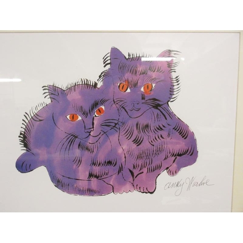 2555 - Andy Warhol (1928-1987) Plate signed lithographic print of two purple cats, published by Neues New Y... 