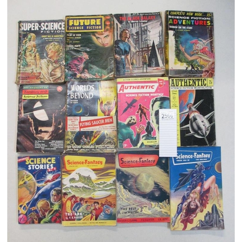 2566 - A collection of 12 early Sci-Fi pulp books including Authentic, Science Fantasy, Science Stories etc