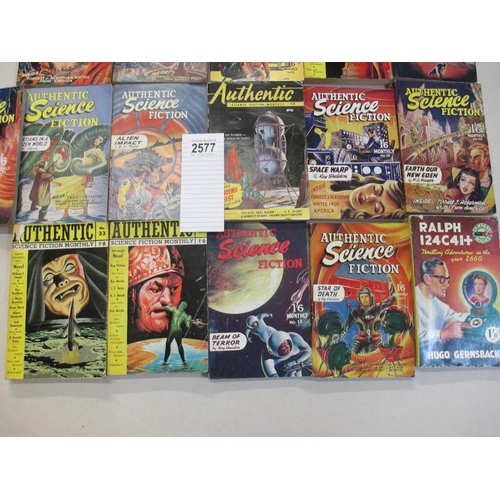 2577 - A good collection of 16 Authentic Science Fiction pulp magazines / books including Coming of Darakua... 