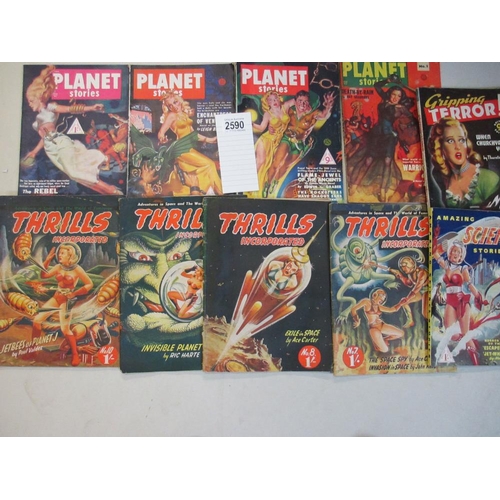 2590 - A good collection of 4 Planet Stories, 4 Thrills Incorporated and others science fiction magazines