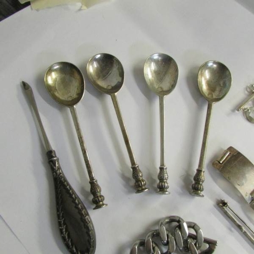 2466 - A mixed lot of silver items including silver spoons, necklace, bracelet, ring together with other mi... 