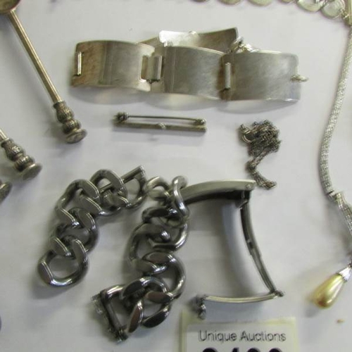 2466 - A mixed lot of silver items including silver spoons, necklace, bracelet, ring together with other mi... 