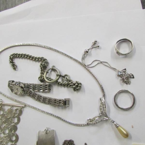 2466 - A mixed lot of silver items including silver spoons, necklace, bracelet, ring together with other mi... 