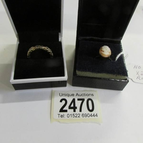 2470 - A vintage 9ct gold cameo ring together with a vintage stone set wedding band in 9ct gold, dated Lond... 