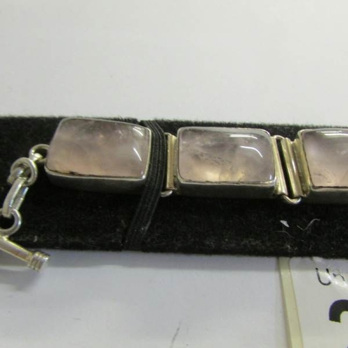 2472 - A rose quartz pastel pink bracelet in silver.