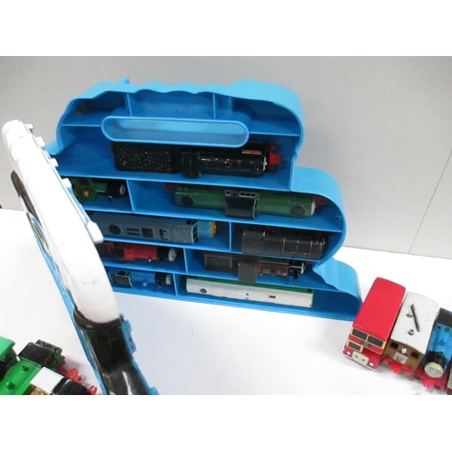 2630 - Box containing various ERTL Thomas Tank series vehicles including a carry case