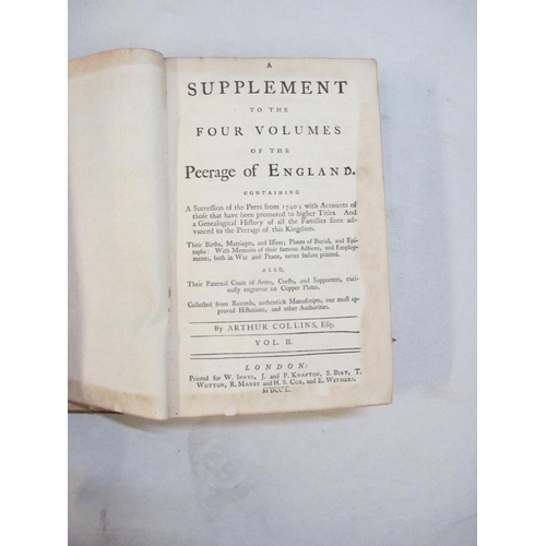 2610 - Collins, Arthur The Peerage of England Vol I 1735, Vol III 1735, Supplement Vol I & Vol II 1750