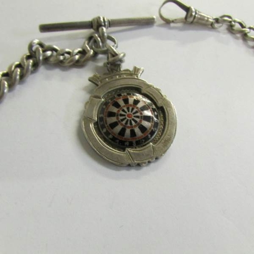 2487 - A silver watch chain with attached silver fob.