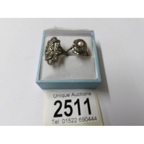 2511 - 2 Victorian silver and marcasite rings.