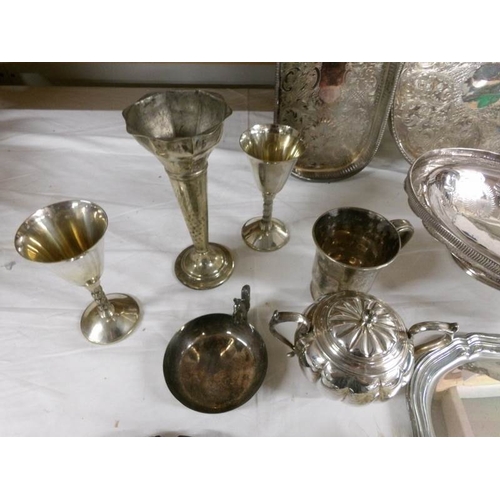 2545 - A mixed lot of silver plate including trays, basket, spills etc.,