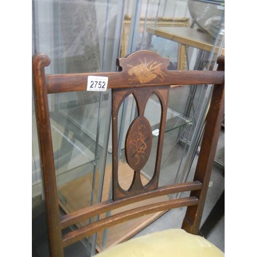 2752 - A mahogany inlaid bedroom chair in good condition.