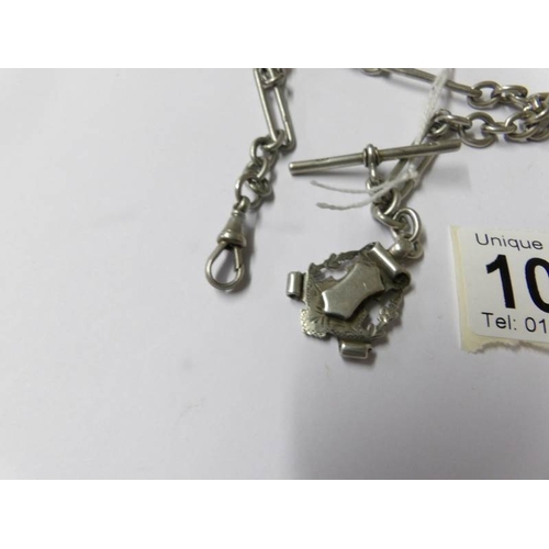 1003 - A silver full Albert chain, fancy link, dated Birmingham 1901 with shield shape fob.  33.8 grams.