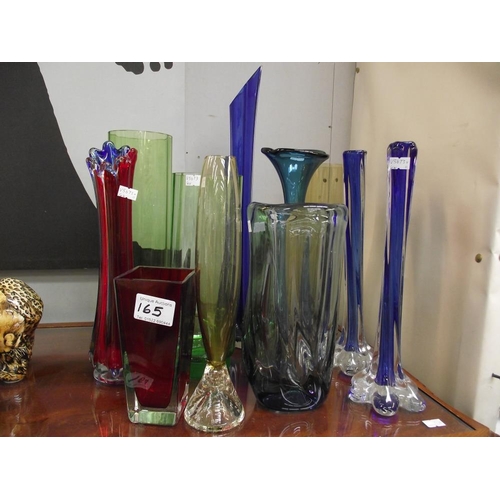 165 - 11 items of Art Glass vases including studio glass