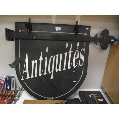 182 - A double sided French metal shop sign 'Antiquities'