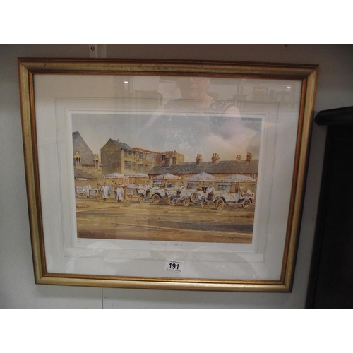 191 - A framed and glazed Limited Edition print, Rossa's fleet (featuring early ice cream cars/vans)