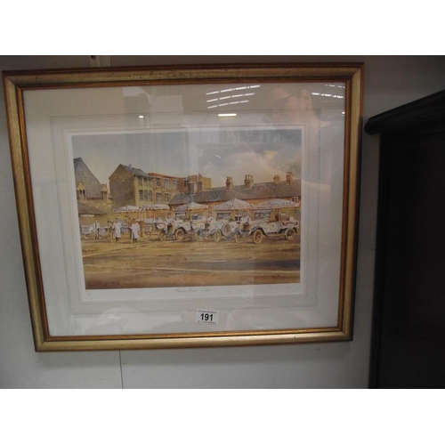 191 - A framed and glazed Limited Edition print, Rossa's fleet (featuring early ice cream cars/vans)