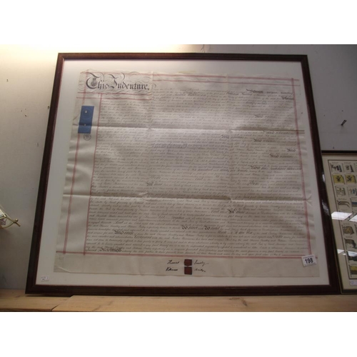 198 - An original Indenture dated 1874 together with a picture depicting the flags of the French navy by D... 