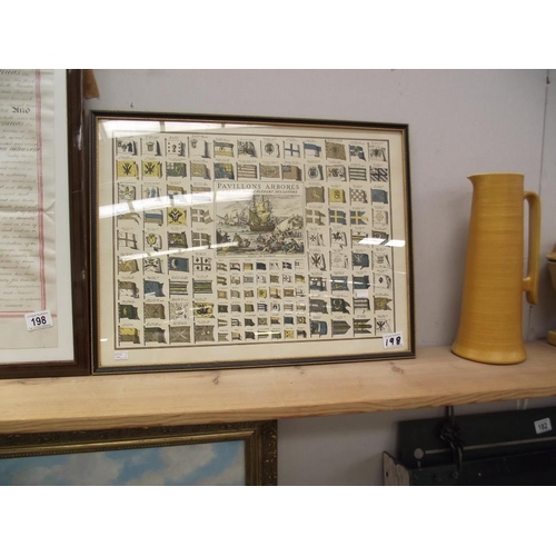 198 - An original Indenture dated 1874 together with a picture depicting the flags of the French navy by D... 