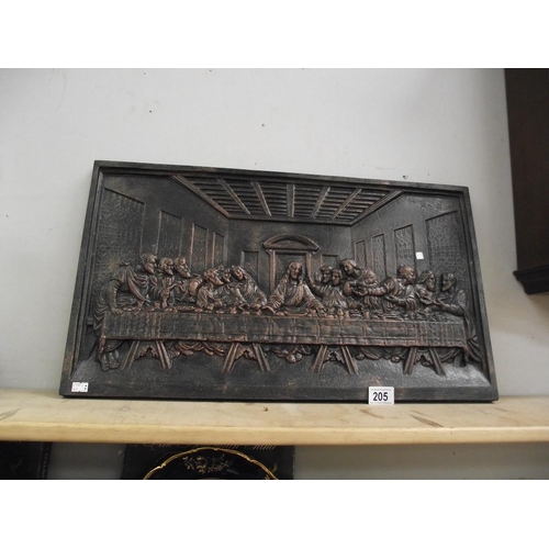 205 - A cast iron plaque of a Christian scene depicting the last supper