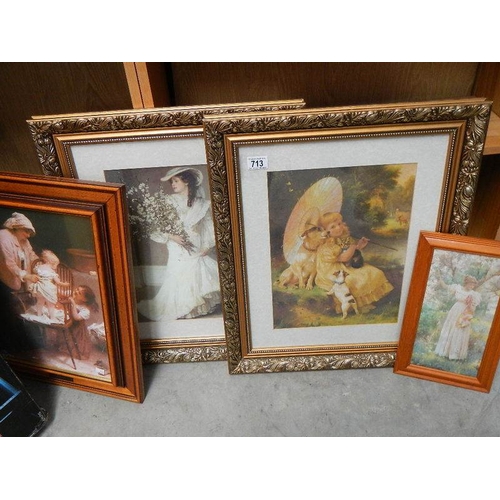 713 - 4 framed pictures.