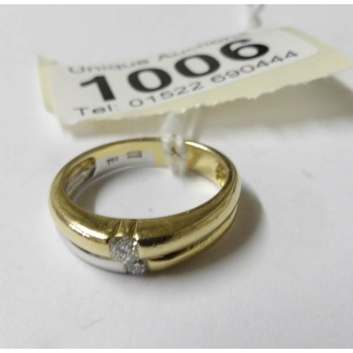 1006 - An unusual diamond double hoop ring, white and yellow gold shank in 18ct gold (engagement or dress r... 