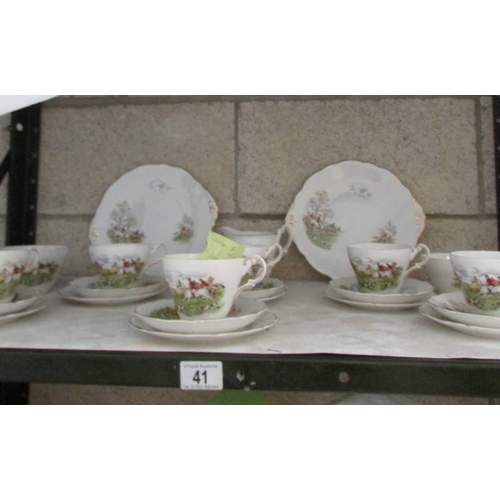 41 - A Regency hunting pattern tea set.