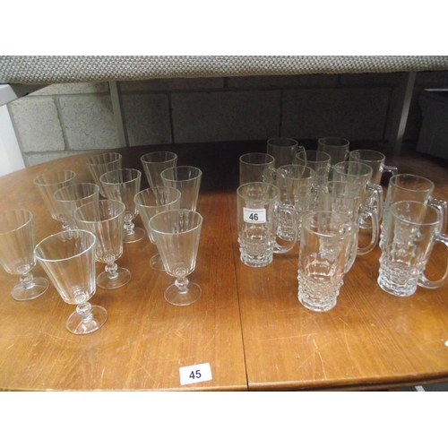 46 - A dozen vintage 1/2 pint beer glasses and 10 wine glasses