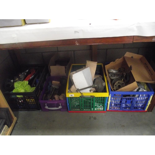 66 - 5 boxes of misc. including tools, lamp fittings, chess board etc.