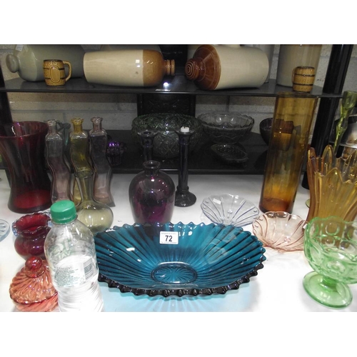 72 - A selection of coloured glass, vases, bowls etc.