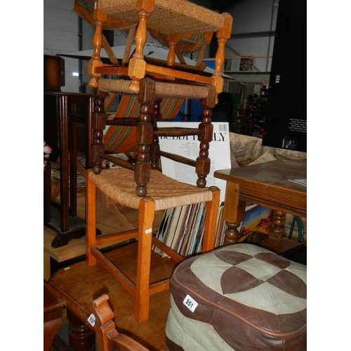 951 - 3 wicker stools and a pouffe.