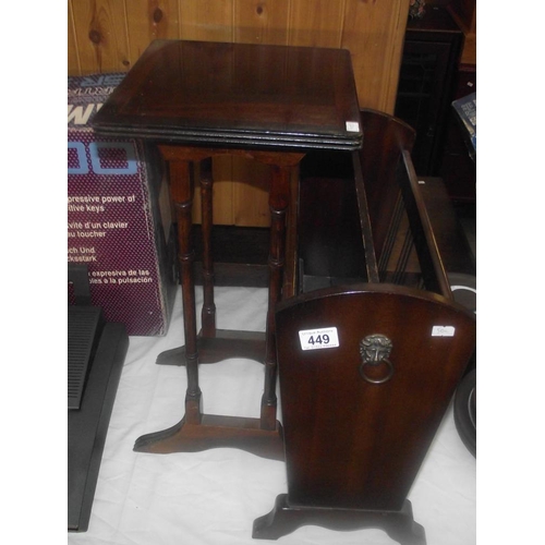 449 - A darkwood stained side table and magazine rack