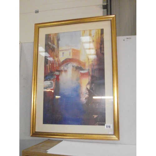 518 - A framed and glazed print of a watercolour Venetian scene