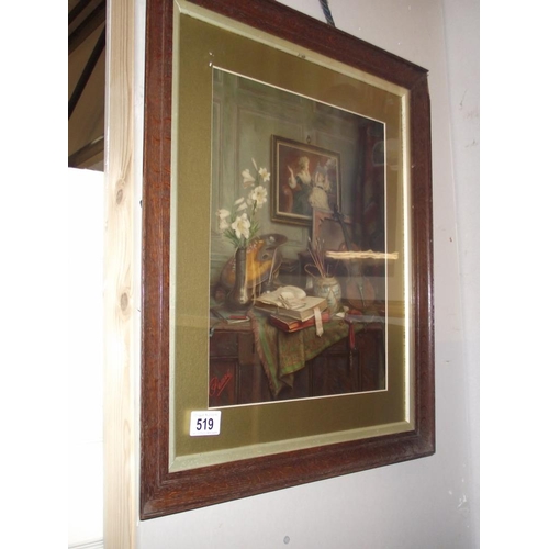 519 - A framed and galzed still life Georgian scene (Pears Poster)