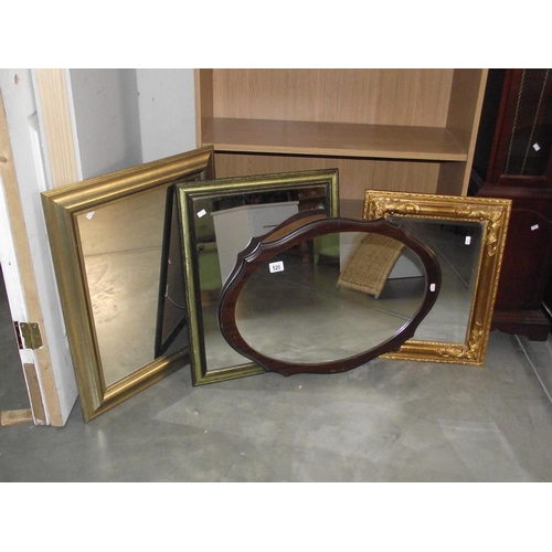 520 - 3 rectangular framed mirrors (one ornate and one gilt) plus one oval framed mirror