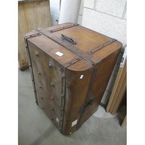 111 - A brown wood effect painted steel chest / box