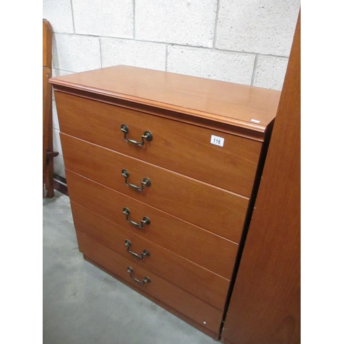 116 - A wood effect bedroom chest of 5 drawers