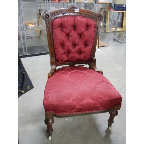 1304 - A good Edwardian bedroom chair deep buttoned in burgundy.