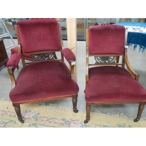 1305 - A pair of Grandmother/Grandfather inlaid chairs in good condition.