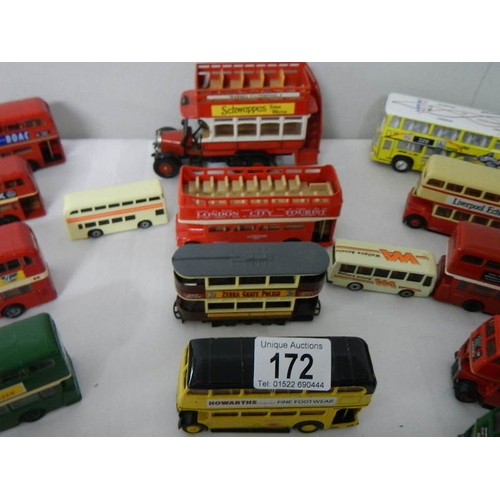 172 - A good lot of various die cast double decker buses.