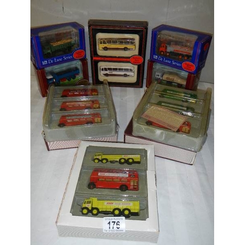 176 - Eight construction themed die cast vehicle and 15 other vehicles.