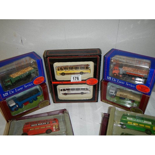 176 - Eight construction themed die cast vehicle and 15 other vehicles.