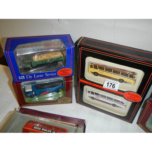 176 - Eight construction themed die cast vehicle and 15 other vehicles.