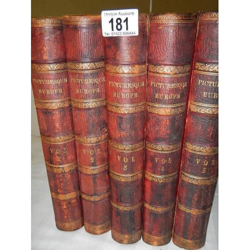 181 - A 5 volume set of Picturesque England, mid 19th century with an abundance of steel engravings.