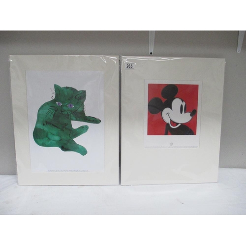 265 -  Andy Warhol (1928-1987) Pair of lithographic prints one of a green cat the other of Mickey Mouse (M... 