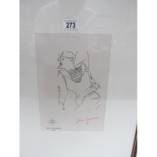 273 -  Jean Cocteau (1889-1963) Print entitled 'Jean Desborde' signed in coloured pencil. No provenance th... 