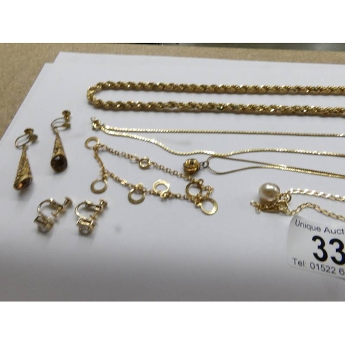 33 - A good lot of yellow metal jewellery including necklace, bracelet, earrings and cuff links etc.,